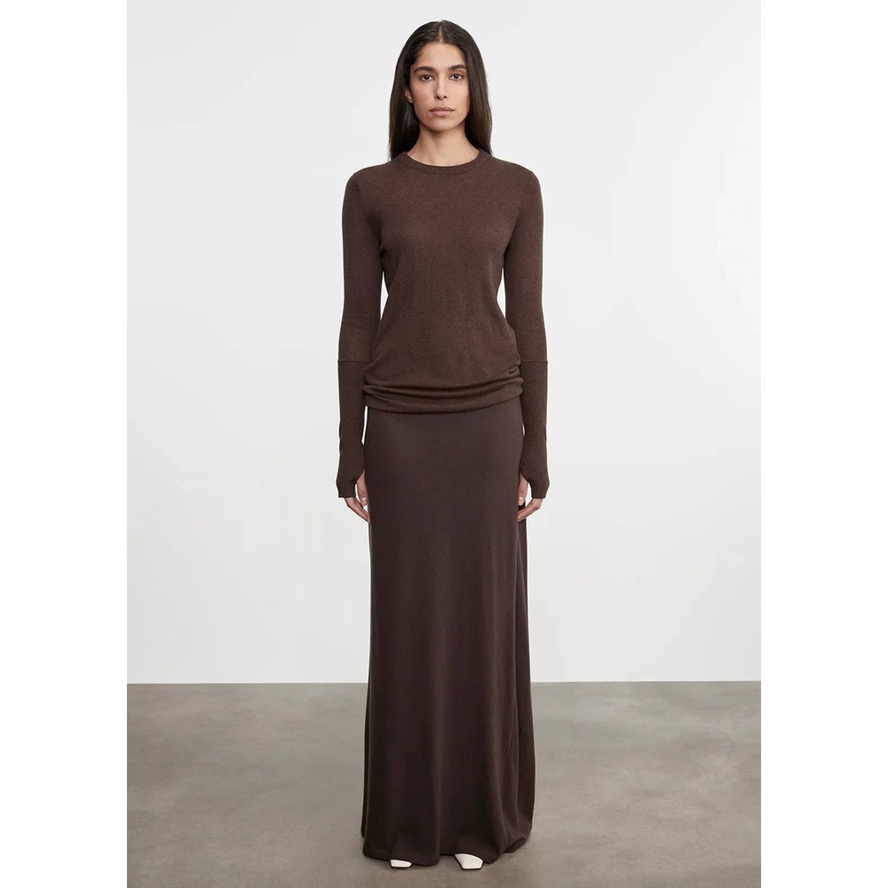 ENZA COSTA Cashmere Bias Skirt Women Large Brown Maxi Knit Jersey Long Luxury